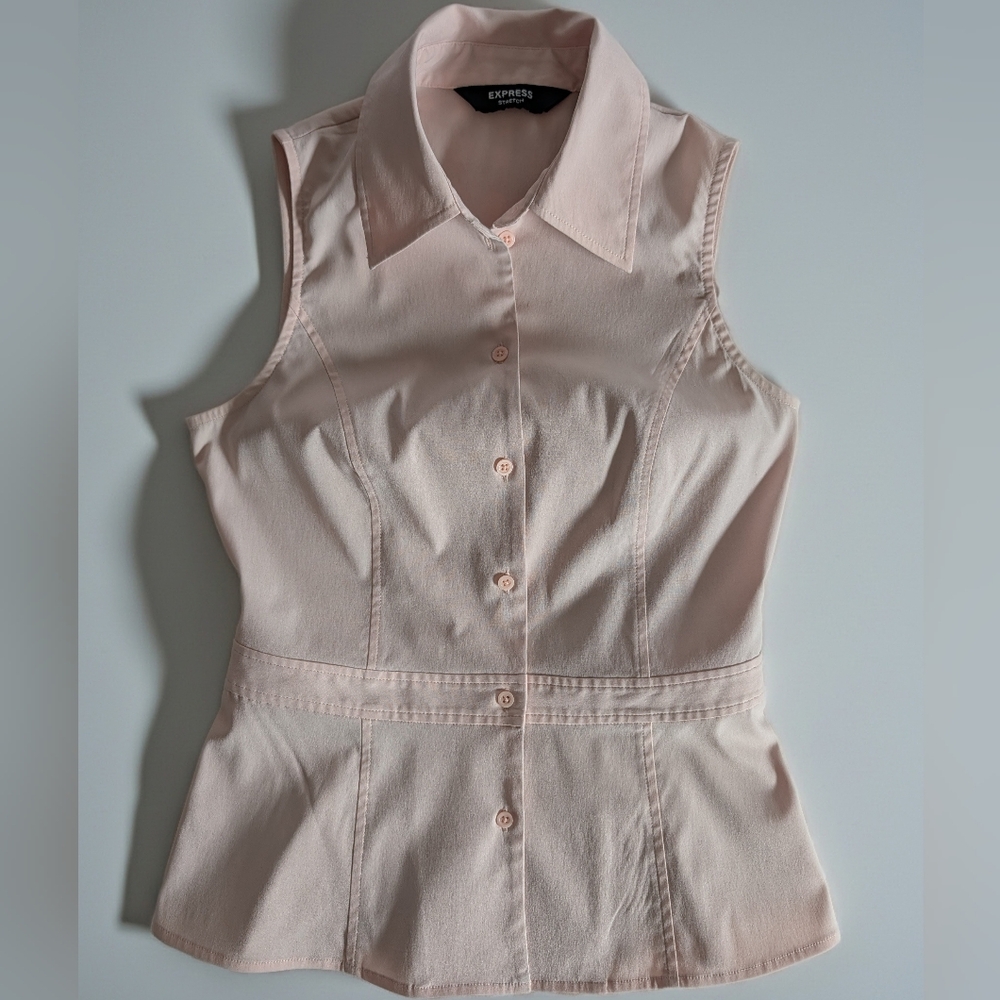 Express Stretch Preppy Light Pink Button Down Sleeveless Top